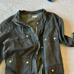 J. Crew Khaki Green Jacket with Gold Accents